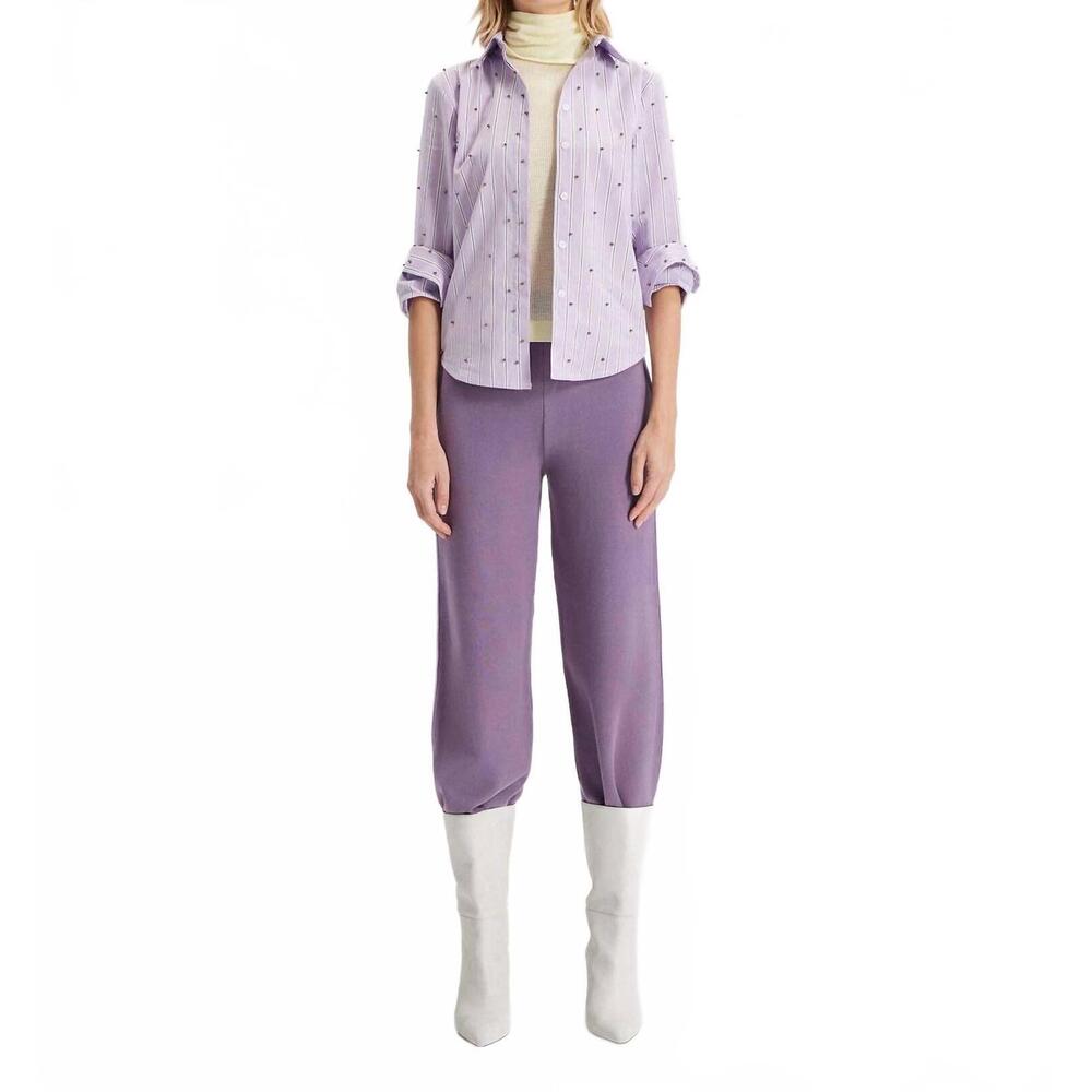 NEW THEO THE LABEL echo mix stripe pearly shirt in mauve gunmetal